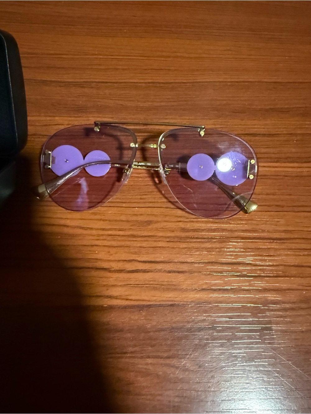 Versace Women Purple Rimless Sunglasses with Gold Frame Accents - Picture 3 of 3